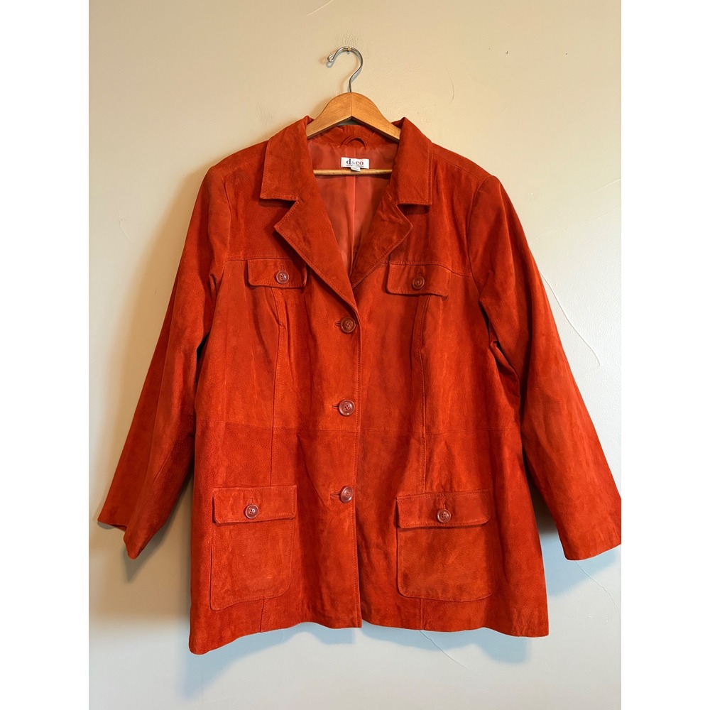 Denim & Co Womens 3X Burnt Orange Genuine Suede Leather Button Front Jacket Coat